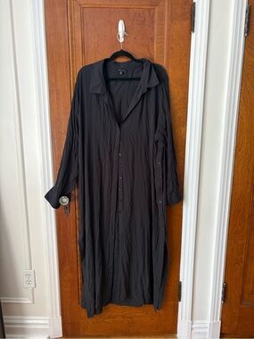 Universal Standard Black Long Button Swim Coverup - large